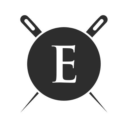 Letter E Tailor Logo, Needle and Thread Combination for Embroider, Textile, Fashion, Cloth, Fabric Templateのイラスト素材