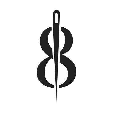 Letter 8 Tailor Logo, Needle and Thread Combination for Embroider, Textile, Fashion, Cloth, Fabric Templateのイラスト素材