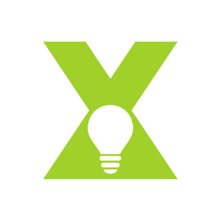 Letter X Electric Logo Combine With Electric Bulb Icon Vector Template. Light Bulb Logotype Sign Symbolのイラスト素材
