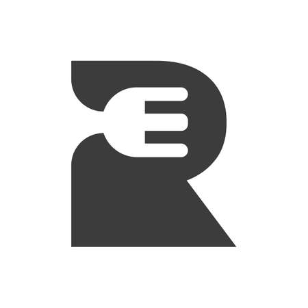 Letter R Restaurant Logo Combined with Fork Icon Vector Templateのイラスト素材