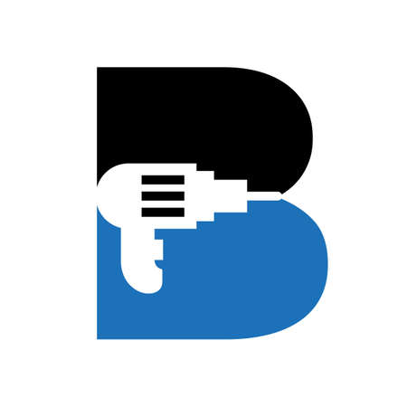 Letter B Manufacturing Construction Logo Design Concept With Drill Machine Symbol Vector Templateのイラスト素材