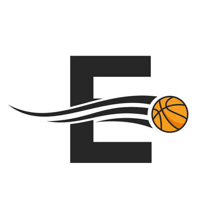 Letter E Basket Ball Logo Design For Basket Club Symbol Vector Template. Basketball Logo Elementのイラスト素材
