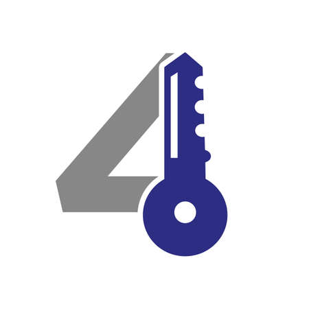 Letter 4 Key Logo Combine With House Locker Key For Real Estate and House Rental Symbol Vector Templateのイラスト素材