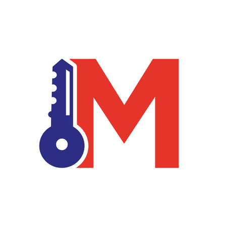 Letter M Key Logo Combine With House Locker Key For Real Estate and House Rental Symbol Vector Templateのイラスト素材