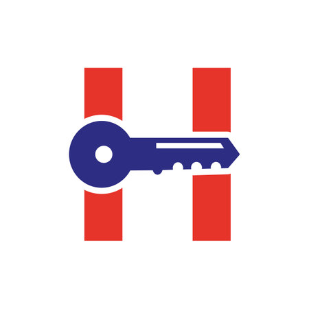 Letter H Key Logo Combine With House Locker Key For Real Estate and House Rental Symbol Vector Templateのイラスト素材