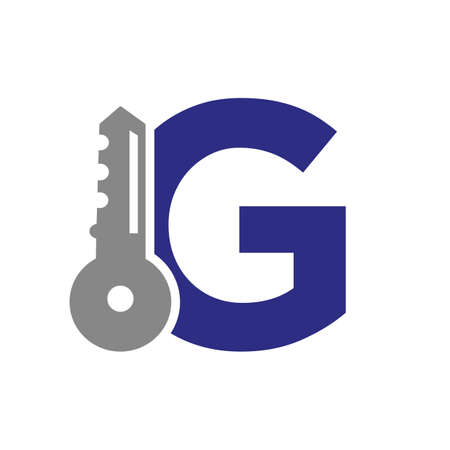 Letter G Key Logo Combine With House Locker Key For Real Estate and House Rental Symbol Vector Templateのイラスト素材