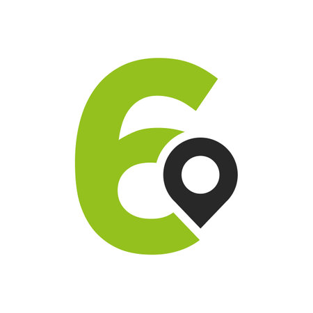 Letter 6 Location Logo Design Sign. Location Icon Concept With Alphabet For Road Direction Symbol Vector Templateのイラスト素材
