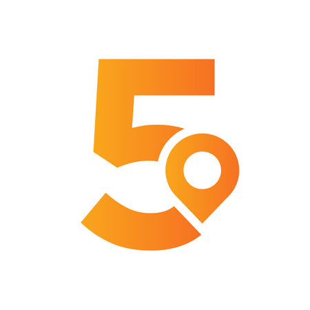 Letter 5 Location Logo Design Sign. Location Icon Concept With Alphabet For Road Direction Symbol Vector Templateのイラスト素材