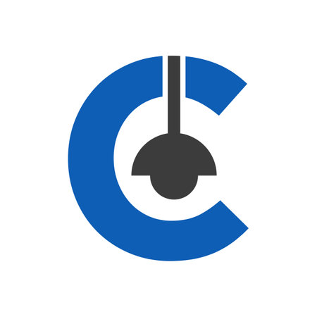 Letter C Lamp Logo Combined With Hanging Lamp Vector Templateのイラスト素材