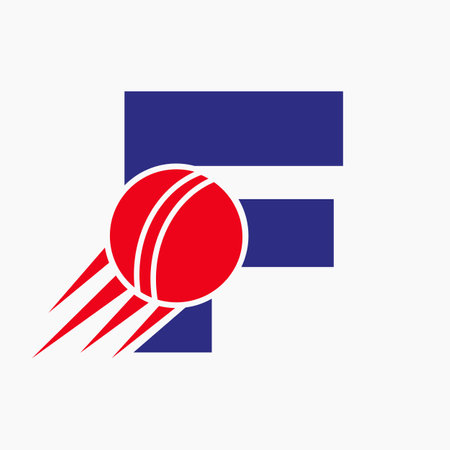 Letter F Cricket Logo Concept With Moving Cricket Ball Icon. Cricket Sports Logotype Symbol Vector Templateのイラスト素材