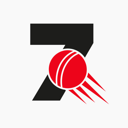 Letter 7 Cricket Logo Concept With Moving Cricket Ball Icon. Cricket Sports Logotype Symbol Vector Templateのイラスト素材