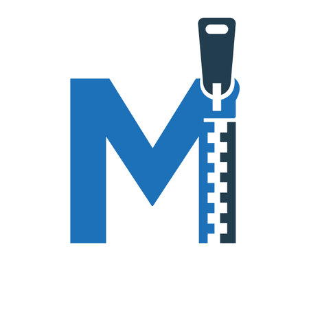 Initial Letter M Zipper Logo For Fashion Cloth, Embroidery and Textile Symbol Identity Vector Templateのイラスト素材