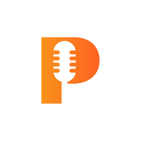 Initial Letter P Music Logo. Dj Symbol Podcast Logo Combined With Microphone Icon Vector Templateのイラスト素材