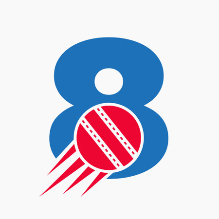 Letter 8 Cricket Logo Concept With Moving Cricket Ball Icon. Cricket Sports Logotype Symbol Vector Templateのイラスト素材