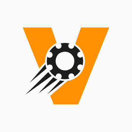 Letter V Gear Cogwheel Logo. Automotive Industrial Icon, Gear Logo, Car Repair Symbolのイラスト素材