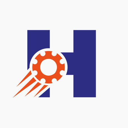 Letter H Gear Cogwheel Logo. Automotive Industrial Icon, Gear Logo, Car Repair Symbolのイラスト素材