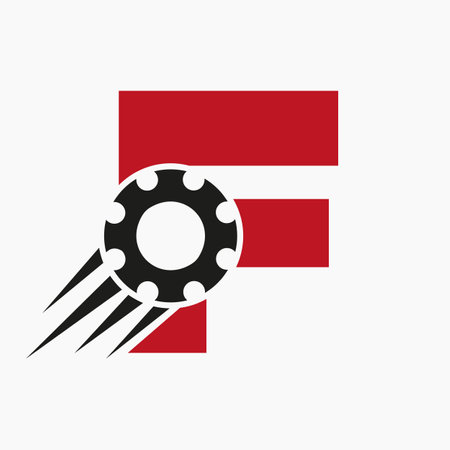 Letter F Gear Cogwheel Logo. Automotive Industrial Icon, Gear Logo, Car Repair Symbolのイラスト素材