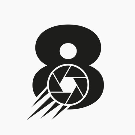 Letter 8 Photography Logo Camera Lens Concept. Photography Camera Symbol Vector Templateのイラスト素材