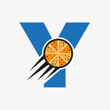 Initial Letter Y Restaurant Cafe Logo With Pizza Concept Vector Templateのイラスト素材