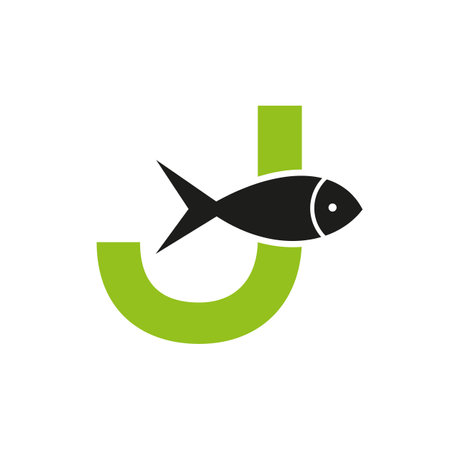 Letter J Fish Logo, Ocean Logo Vector Templateのイラスト素材