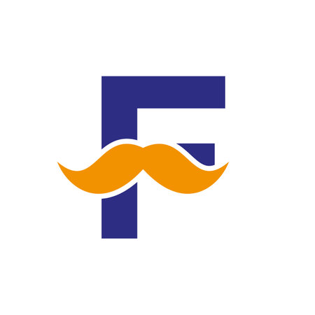 Letter F Barbershop Logo Design. Hairstylist Logotype For Mustache Style and Fashion Symbolのイラスト素材