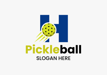 Letter H Pickleball Logo Concept With Moving Pickleball Symbol. Pickle Ball Logotype Vector Templateのイラスト素材