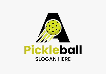 Letter A Pickleball Logo Concept With Moving Pickleball Symbol. Pickle Ball Logotype Vector Templateのイラスト素材
