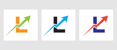 Letter L Financial Logo Template with Marketing Growth Arrow. Marketing And Financial Business Logotypeの写真素材