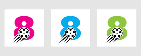 Letter 8 Film Logo Concept With Film Reel For Media Sign, Movie Director Symbolのイラスト素材