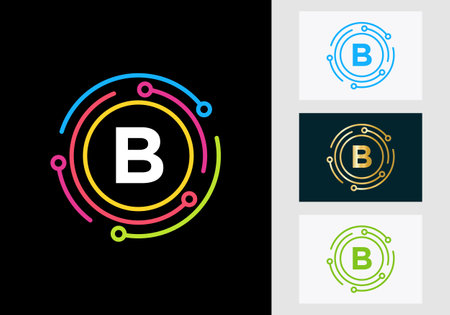 Letter B Technology Logo Design. Network Logo Symbolのイラスト素材