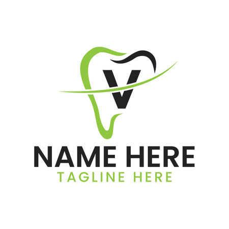 Letter V Dental Logo Concept With Teeth And Smile Icon. Dental Logotype Symbolのイラスト素材