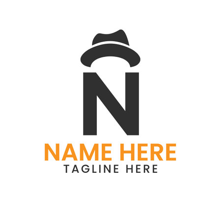 Letter N Gentlemen Hat Logo Design  Concept With Cowboy Hat Icon Templateのイラスト素材