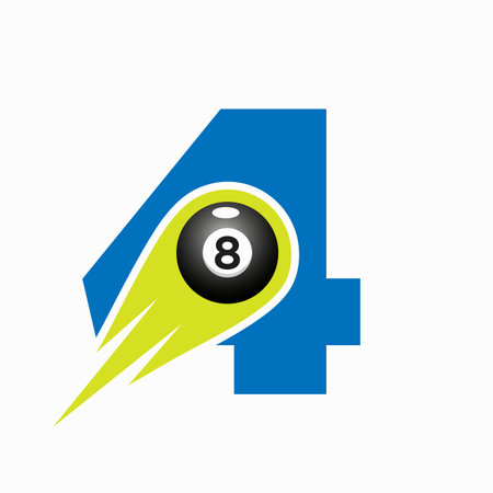 Letter 4 Billiard Sports Team Club Logo. 8 Ball Pool Logo Design Template
