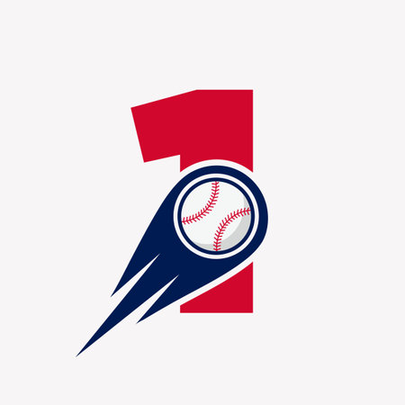 Letter 1 Baseball Logo Concept With Moving Baseball Icon Vector Templateのイラスト素材