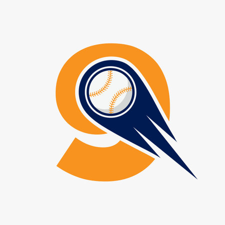 Letter 9 Baseball Logo Concept With Moving Baseball Icon Vector Templateのイラスト素材