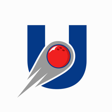 Letter U Bowling Logo. Bowling Ball Symbol With Red Moving Ball Iconのイラスト素材