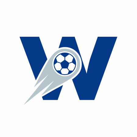 Letter W Football Logo Concept With Moving Football Icon. Soccer Logo Templateのイラスト素材