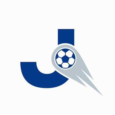 Letter J Football Logo Concept With Moving Football Icon. Soccer Logo Templateのイラスト素材