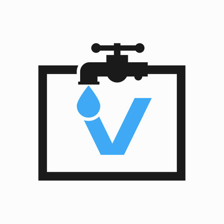 Letter V Plumber Logo Design. Plumbing Water Logo Templateのイラスト素材