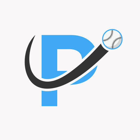 Letter P Baseball Logo Concept With Moving Baseball Icon Vector Templateのイラスト素材