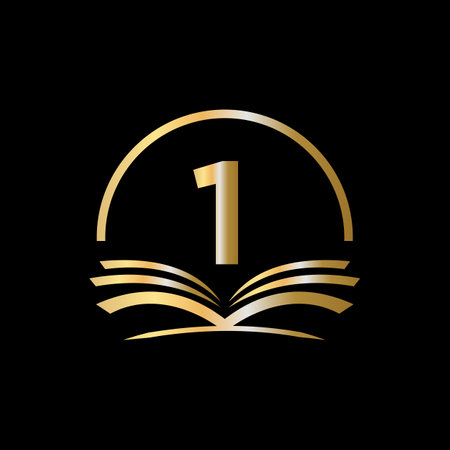 Initial Letter 1 Education Logo Book Concept. University, Academy Graduation Logo Template Designのイラスト素材