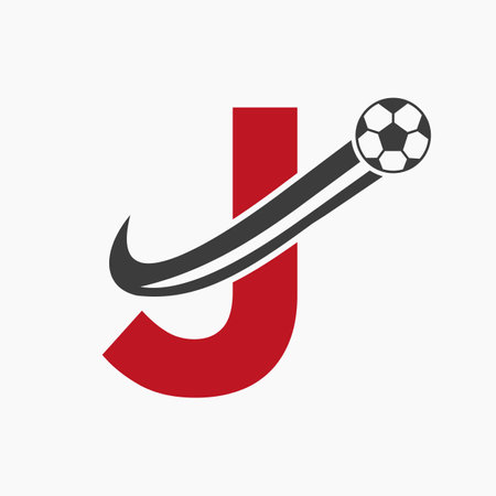 Initial Letter J Soccer Logo. Football Logo Concept With Moving Football Iconのイラスト素材