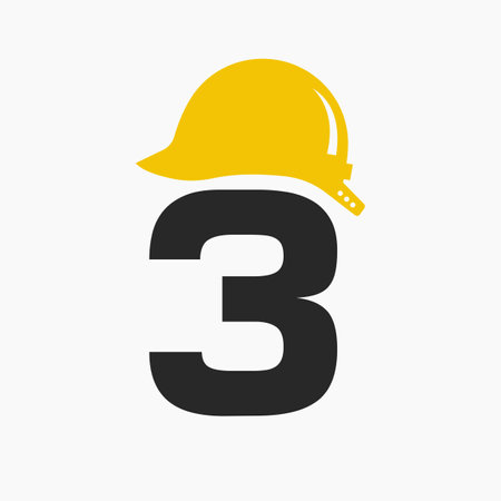 Letter 3 Helmet Construction Logo Concept With Safety Helmet Icon. Engineering Architect Logotypeのイラスト素材