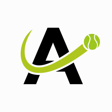Tennis Logo Design On Letter A Template. Tennis Sport Academy, Club Logoのイラスト素材