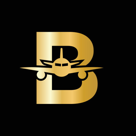 Letter B Travel Logo Concept With Flying Air Plane Symbolのイラスト素材