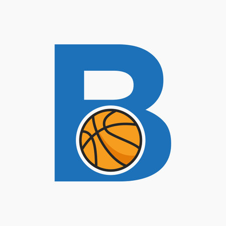 Basketball Logo On Letter B Concept. Basket Club Symbol Vector Templateのイラスト素材