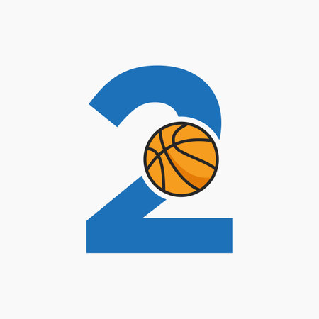 Basketball Logo On Letter 2 Concept. Basket Club Symbol Vector Templateのイラスト素材