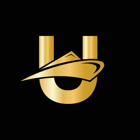 Initial Letter U Cruise Ship Logo Boat Icon. Yacht Symbol, Marine Logotypeのイラスト素材