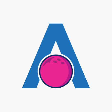 Bowling Logo Design On Letter A Concept. Bowling Sport Logotype Symbolのイラスト素材