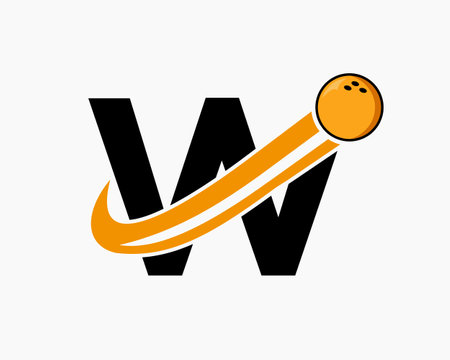 Letter W Bowling Logo. Bowling Ball Symbol With Moving Ball Iconのイラスト素材